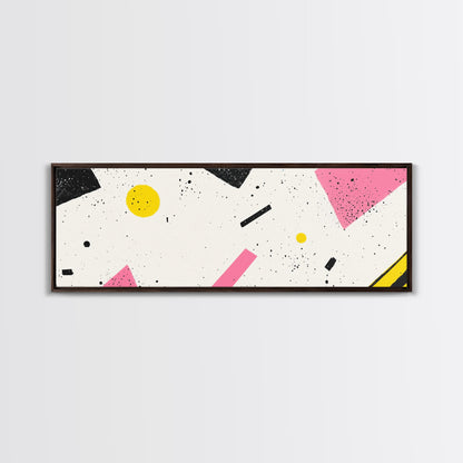 Retro Vaporwave Art, Pink Black and White Geomatric Abstract Art, Oversize Art For Large Living Room, Panoramic Painting