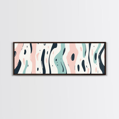 Retro Pink and Turquoise Animal Print Abstract Art, Framed Canvas Print, Wood Framed Extra Large Panoramic Art, 20x60 Art, 24x72 Art