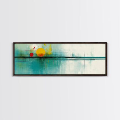 Abstract Sunset Painting Print, Panoramic Wall Art, MCM / Mid Century Modern Wall Art, Turquoise and Orange Sunset Painting, Cubism Sunset Art