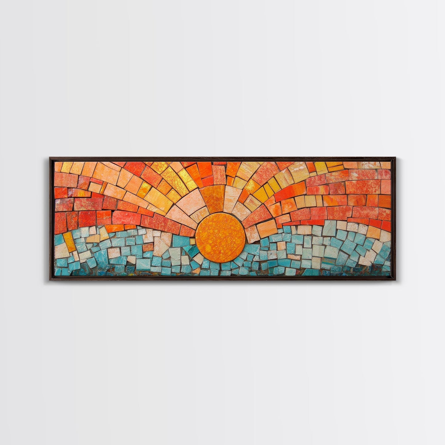 Panoramic Print - Sunset Mosaic Canvas Print - Wood Framed Wall Art - Horizontal Abstract Art - Large Wide Wall Art - Above Bed Decor Framed Canvas