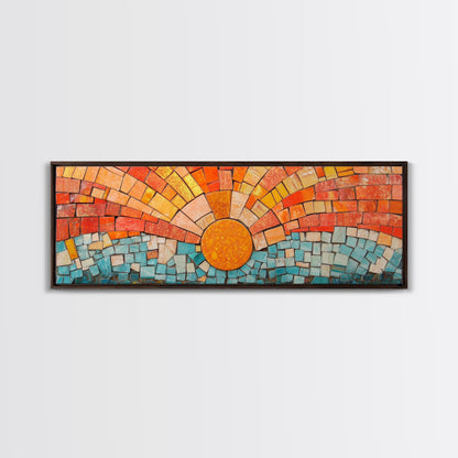 Panoramic Print - Sunset Mosaic Canvas Print - Wood Framed Wall Art - Horizontal Abstract Art - Large Wide Wall Art - Above Bed Decor Framed Canvas