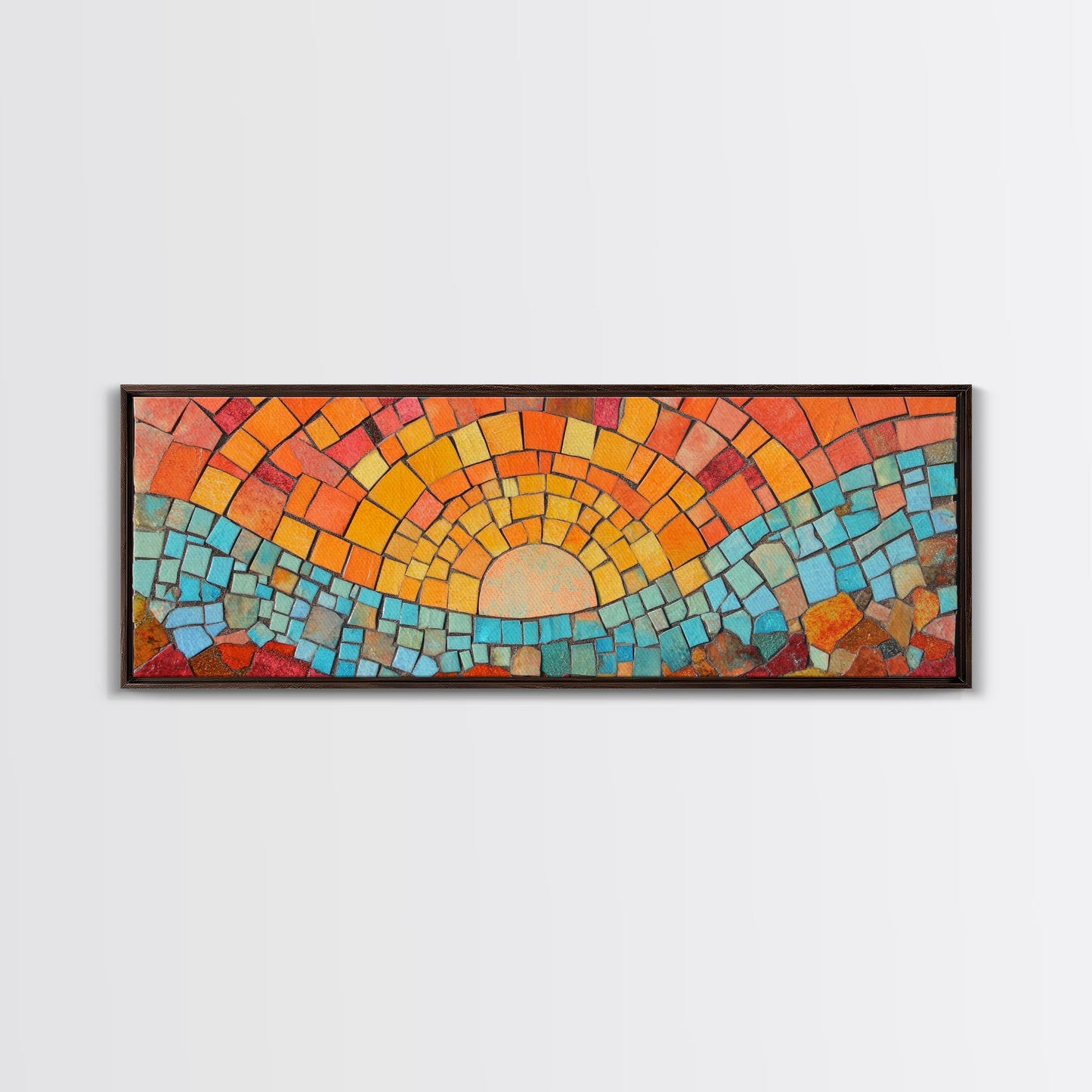 Panoramic Art Print - Sunset Mosaic Canvas Print - Wood Framed Wall Art - Horizontal Abstract Art - Large Wide Wall Art - Above Bed Decor Framed Canvas