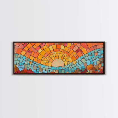 Panoramic Art Print - Sunset Mosaic Canvas Print - Wood Framed Wall Art - Horizontal Abstract Art - Large Wide Wall Art - Above Bed Decor Framed Canvas