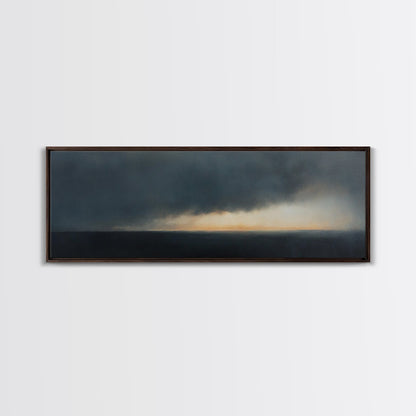 Storm On The Horizon - Panoramic Seascape Painting Print - Subdued Wall Art - Moody Decor - Boho Style Minimalist Landscape Painting