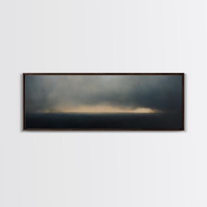 Clouds Over a Stormy Sea, Landscape Oil Painting Print, Panoramic Wall Art, Nature Framed Gallery Art For Living Room Ready To Hang