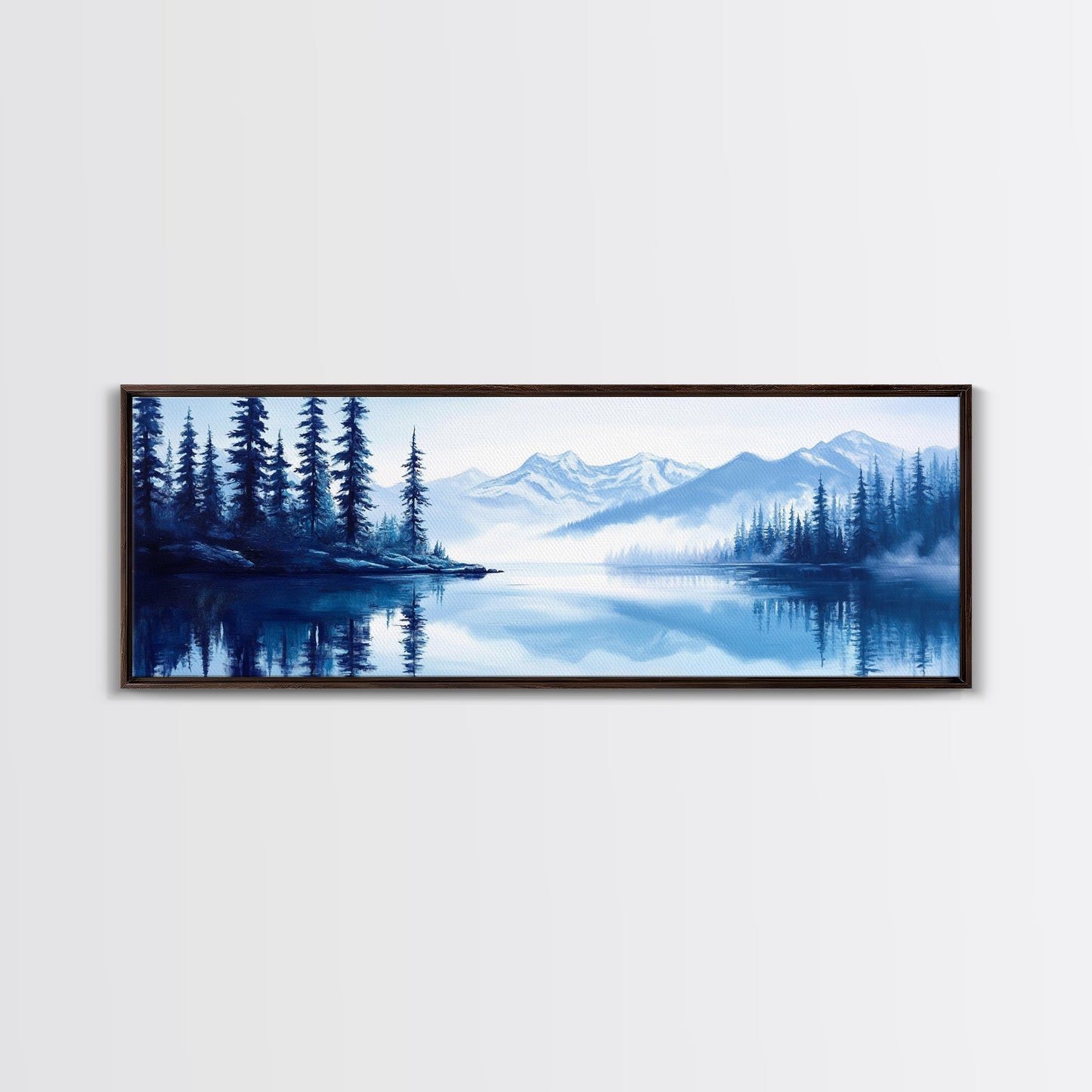 Winter In The Mountains, Framed Canvas Print, Panoramic Oversized Wall Art, Large Horizontal Wide Framed Canvas, Above Bed Decor