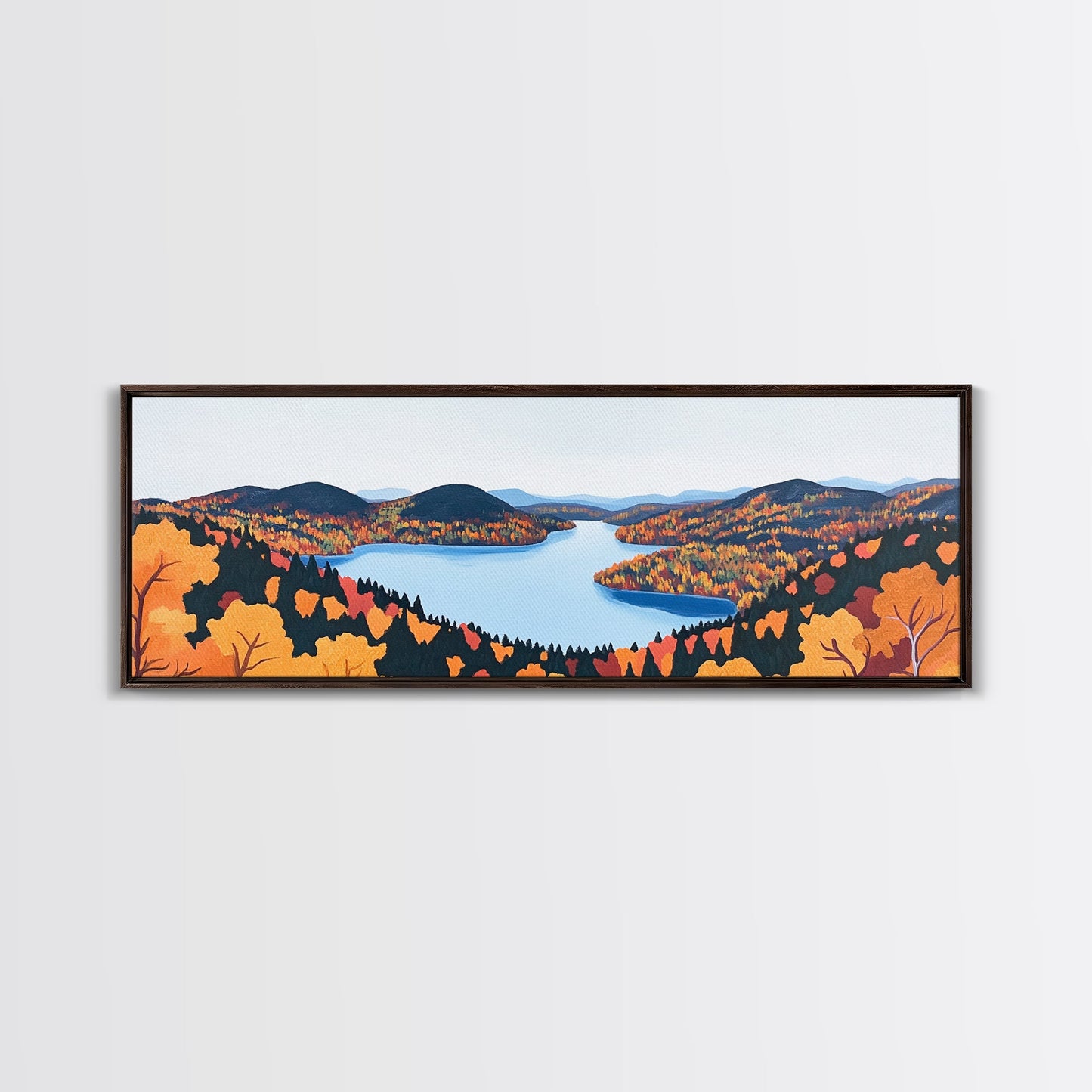 Fall In The Valley, Framed Canvas Print, Wood Framed Wall Art, Panoramic Landscape Painting
