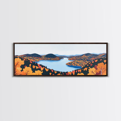 Fall In The Valley, Framed Canvas Print, Wood Framed Wall Art, Panoramic Landscape Painting