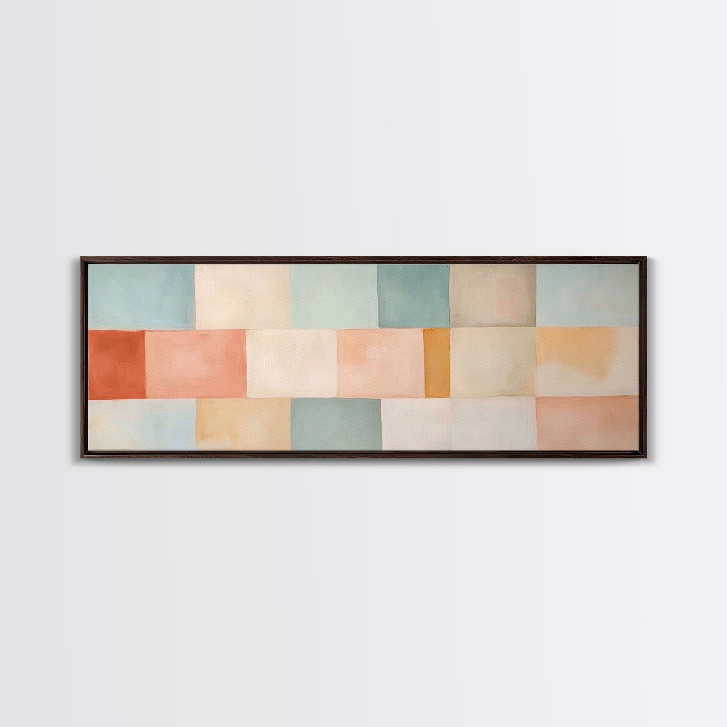 Midcentury Modern Style Abstract Square, Framed Canvas Print, MCM Modern Wall Art, Pastel Colors, Large Horizontal Wall Art Print