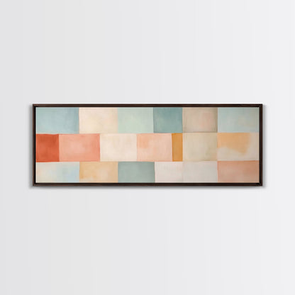 Midcentury Modern Style Abstract Square, Framed Canvas Print, MCM Modern Wall Art, Pastel Colors, Large Horizontal Wall Art Print