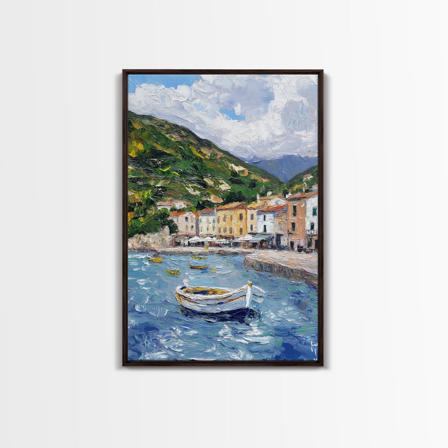 Modern Art Canvas Print - Italian Fishing Village - Italy Oil Painting - Neutral Wall Art - Seascape Painting - Impasto Style Print - Boho