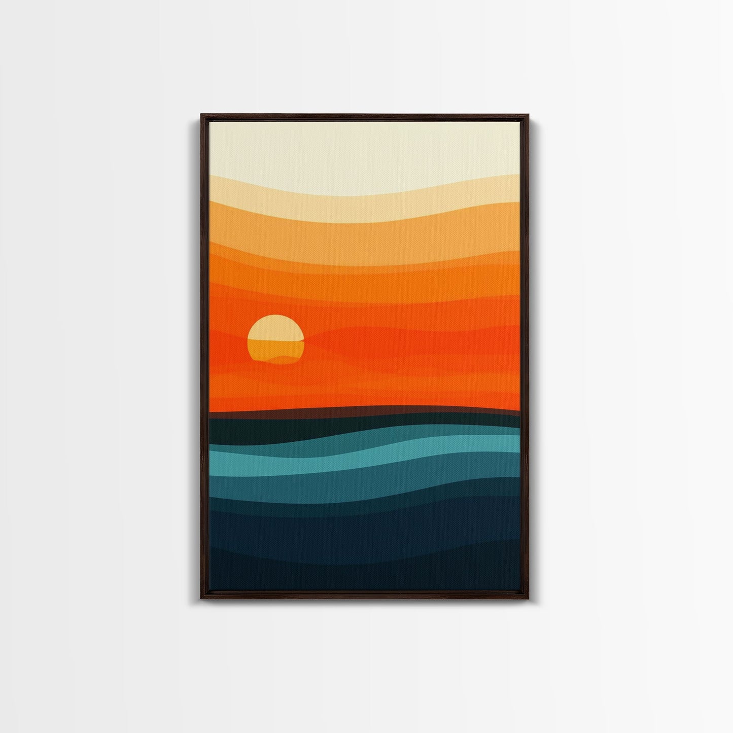 Abstract Sunset Over The Ocean Art Deco Style Wall Art Canvas Print, Beautiful Wall Art, Vertical Living Room Decor