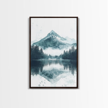 Fog In The Mountains, Framed Canvas Print, Pacific Northwest, Cascade Mountains, Emerald Green Landscape Painting, Boho Decor