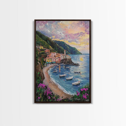 Italy At Sunset - Framed Canvas Print - Impasto Style Print Abstract Art - Calming Soothing Home Decor - Bedroom Art