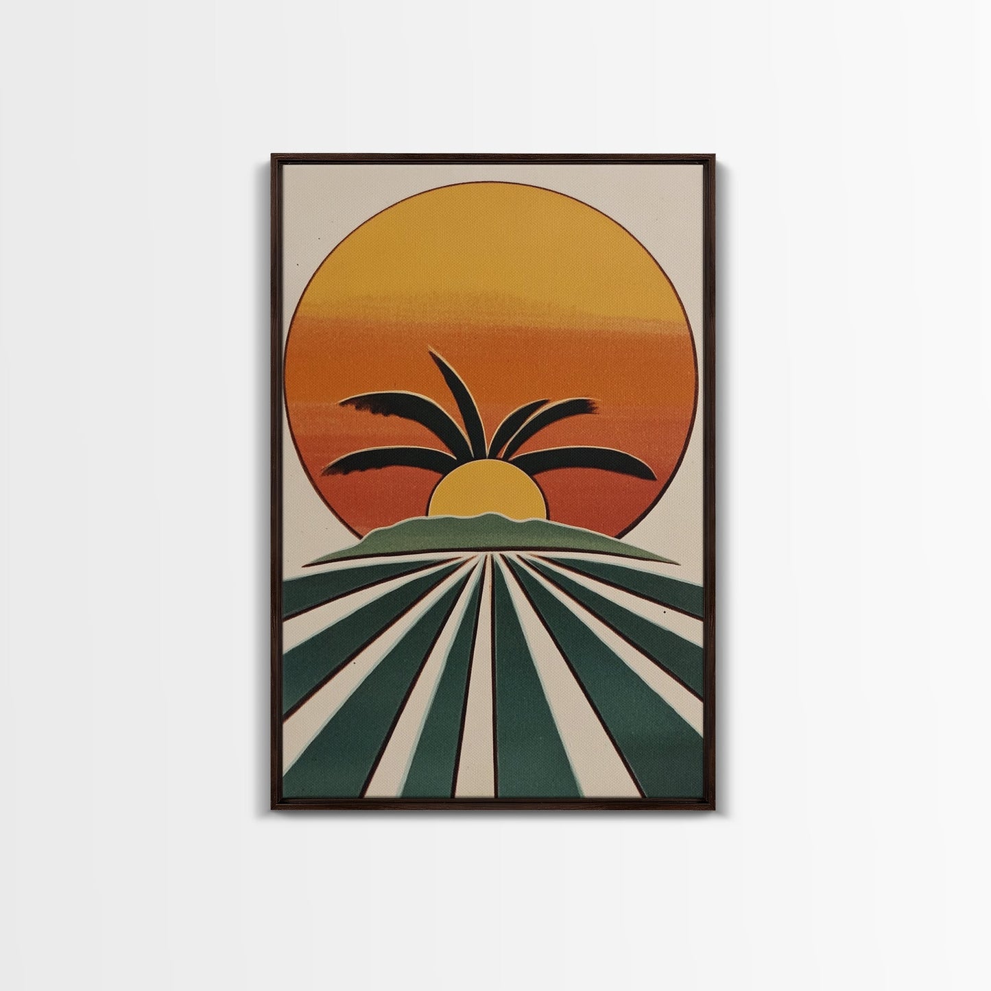 Palm Tree Sunset, Wood Framed Wall Art, Canvas Print, Boho Home Decor, Retro Style Modern Art