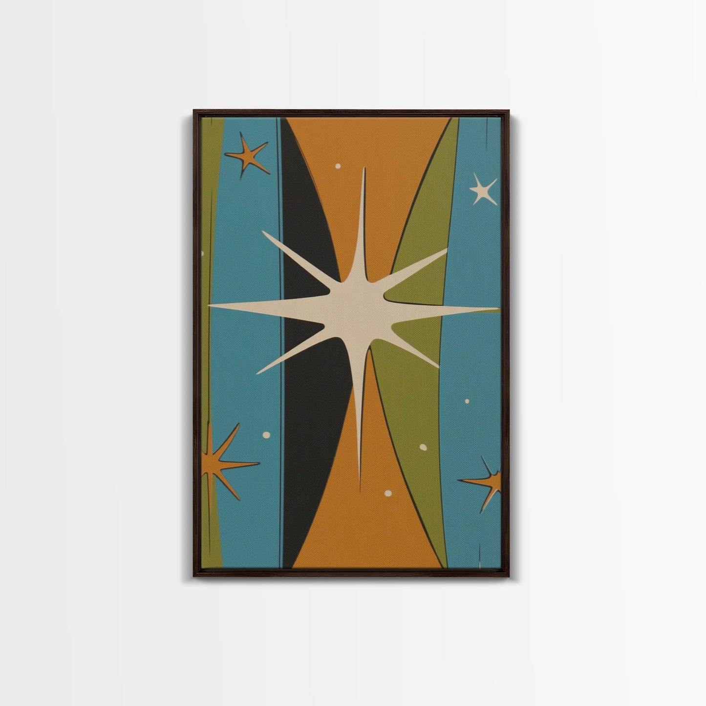 Atomic Age 1950s Style Retro Starburst, Pastel Colors, Canvas Print, MCM Wall Art Home Decor