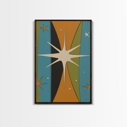 Atomic Age 1950s Style Retro Starburst, Pastel Colors, Canvas Print, MCM Wall Art Home Decor