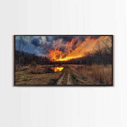 Country Roads, Framed Canvas Print, East Texas Photography Style Wall Art, Panoramic Wall Art, Rustic Farmhouse Decor