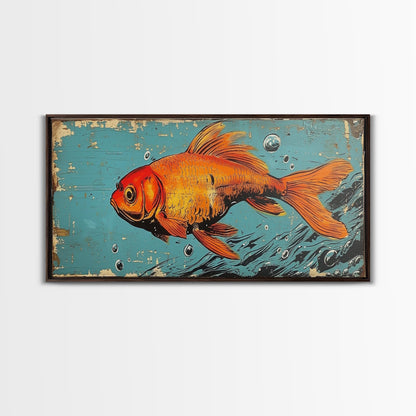 Retro 80s Style Painting of a Gold Fish, Framed Canvas Print, Home Decor Gift Artwork, Fish Painting, Fish Art