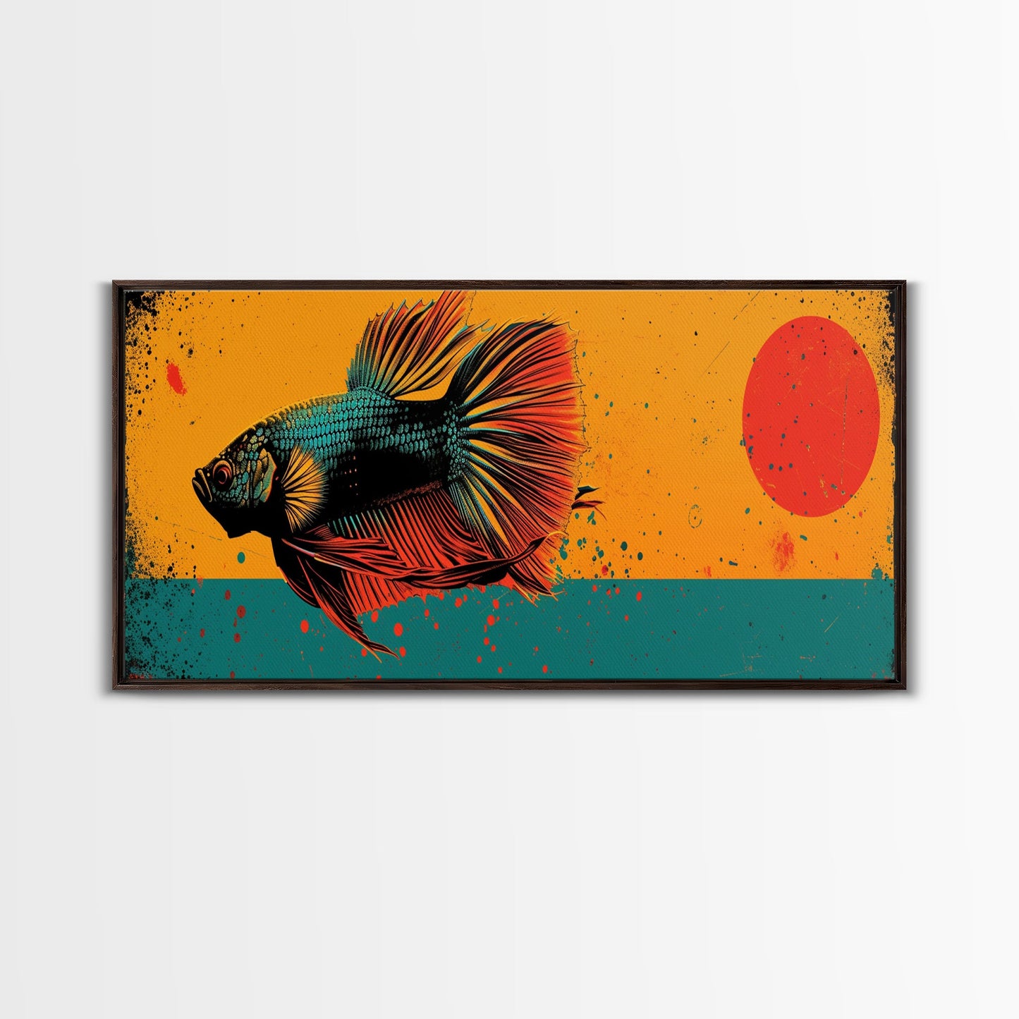 Retro 80s Style Painting of a Betta Fish, Framed Canvas Print, Home Decor Gift Artwork, Fish Painting, Betta Fish Art
