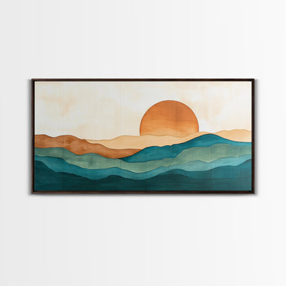 Kitsch Sunset Landscape Painting Print, Boho Wall Decor, Minimalist Wall Art, Eclectic Gift Idea, Kitsch Living Room Decor