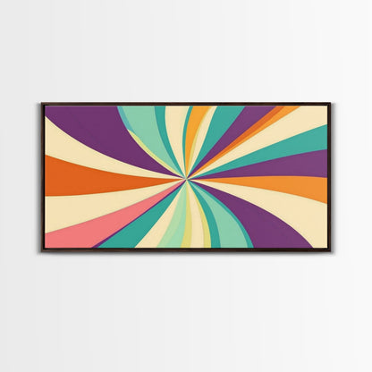 Mid Century Modern Framed Bauhaus Style Wall Art, Canvas Retro Decor, Horizontal Panoramic Wide and Narrow Wall Art Painting