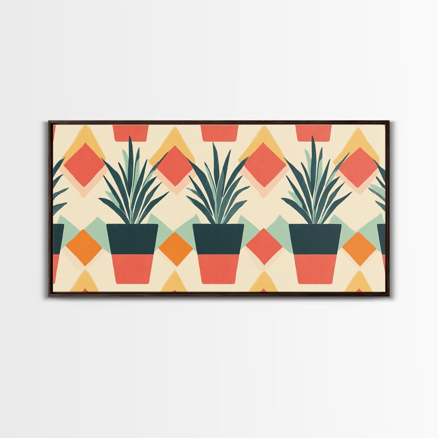 Mid Century Modern Botanical Print, Wood Framed Canvas Art, Botanical Wall Art, Boho Style Southwestern Pueblo Art