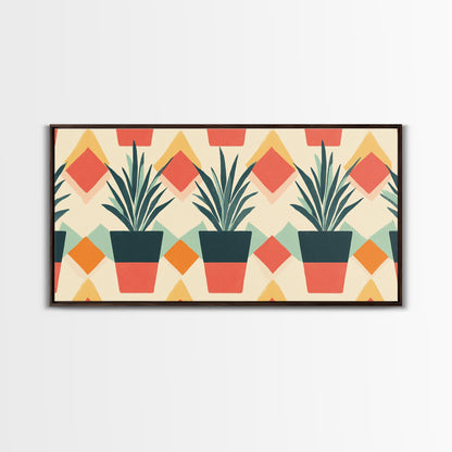 Mid Century Modern Botanical Print, Wood Framed Canvas Art, Botanical Wall Art, Boho Style Southwestern Pueblo Art