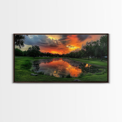 Sunset Over The Golf Course, Framed Canvas Print, Photography Style Wall Art, Beautiful Home Decor, Rustic Farmhouse Decor