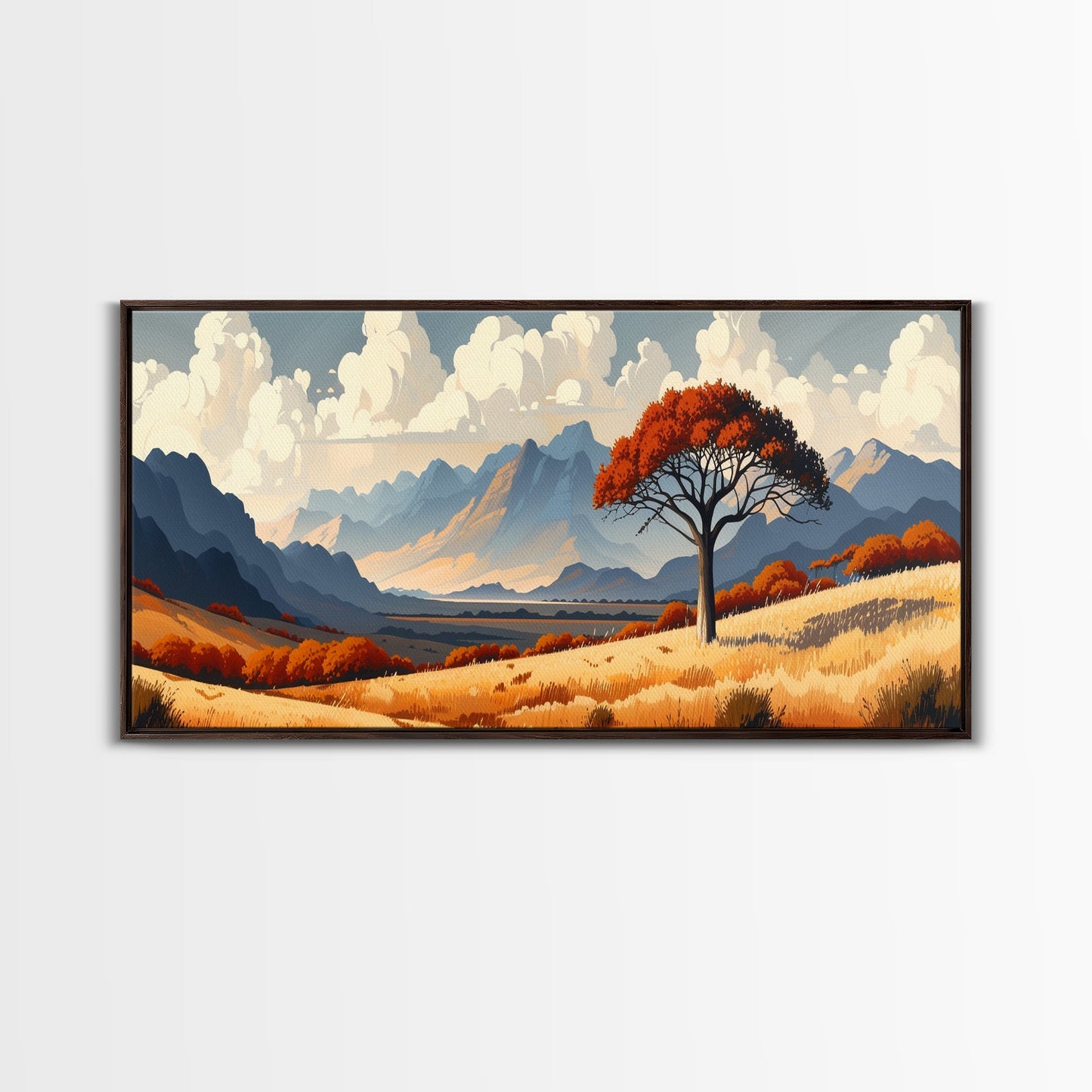 Landscape Print, Muted Southwestern Landscape, Hazy Mountain Valley Oil Painting Print, Panoramic Wall Art, Calm Above Bed Art
