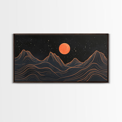 Blood Moon Over a Desert Landscape, Dark and Moody Decor, Framed Canvas Print, Pueblo Style Southwestern Art
