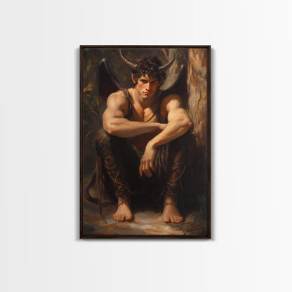 The Satyr Dark Macabre Wall Art, Framed Canvas Print, Dark Academia, Satyr Oil Painting, Halloween Decor