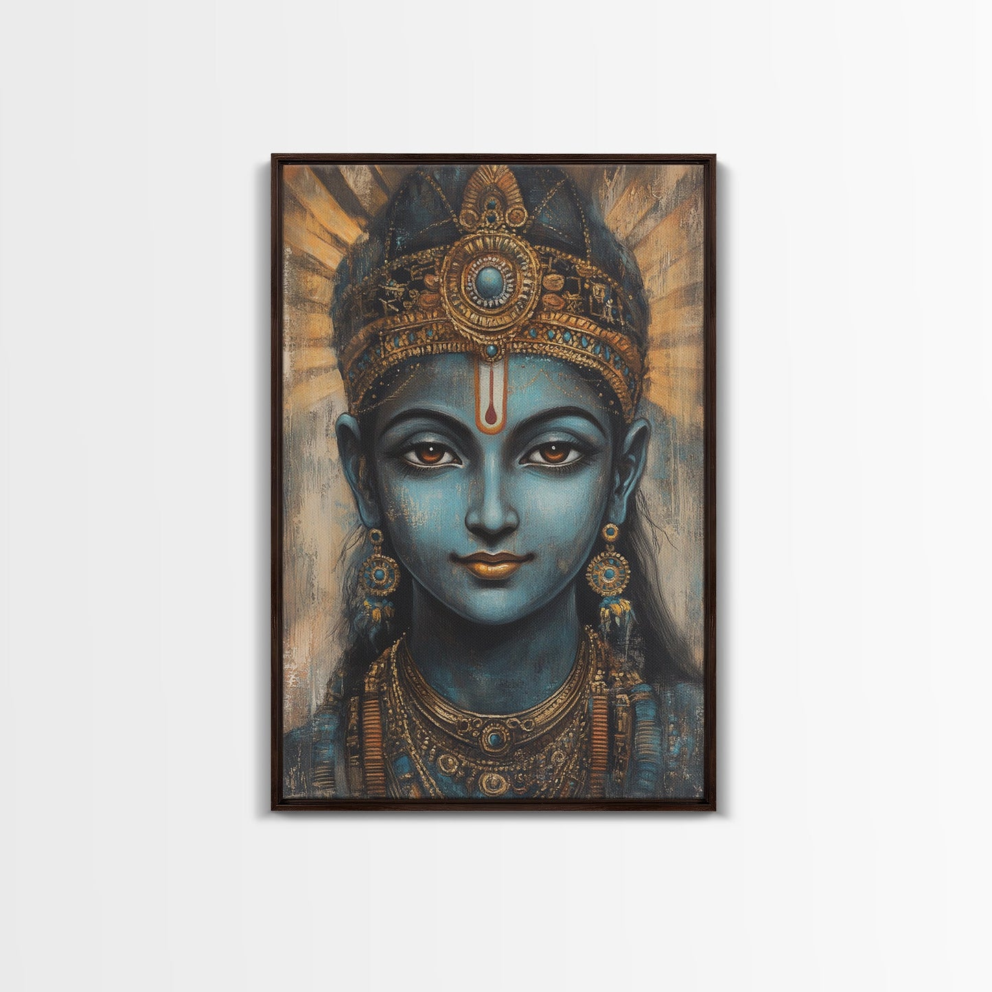 Madhubani Wall Art, Framed Canvas Print, Madhubani Style Decor, Madhubani Painting, Krishna Art