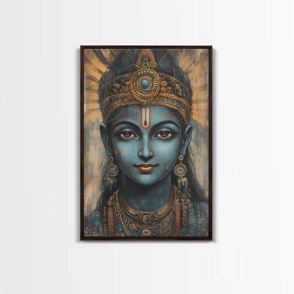 Madhubani Wall Art, Framed Canvas Print, Madhubani Style Decor, Madhubani Painting, Krishna Art