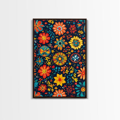 Mexican Tile Pattern Wall Art, Framed Canvas Print, Chicano Wall Art, Mexicano Wall Art, Textile Inspired Wall Decor