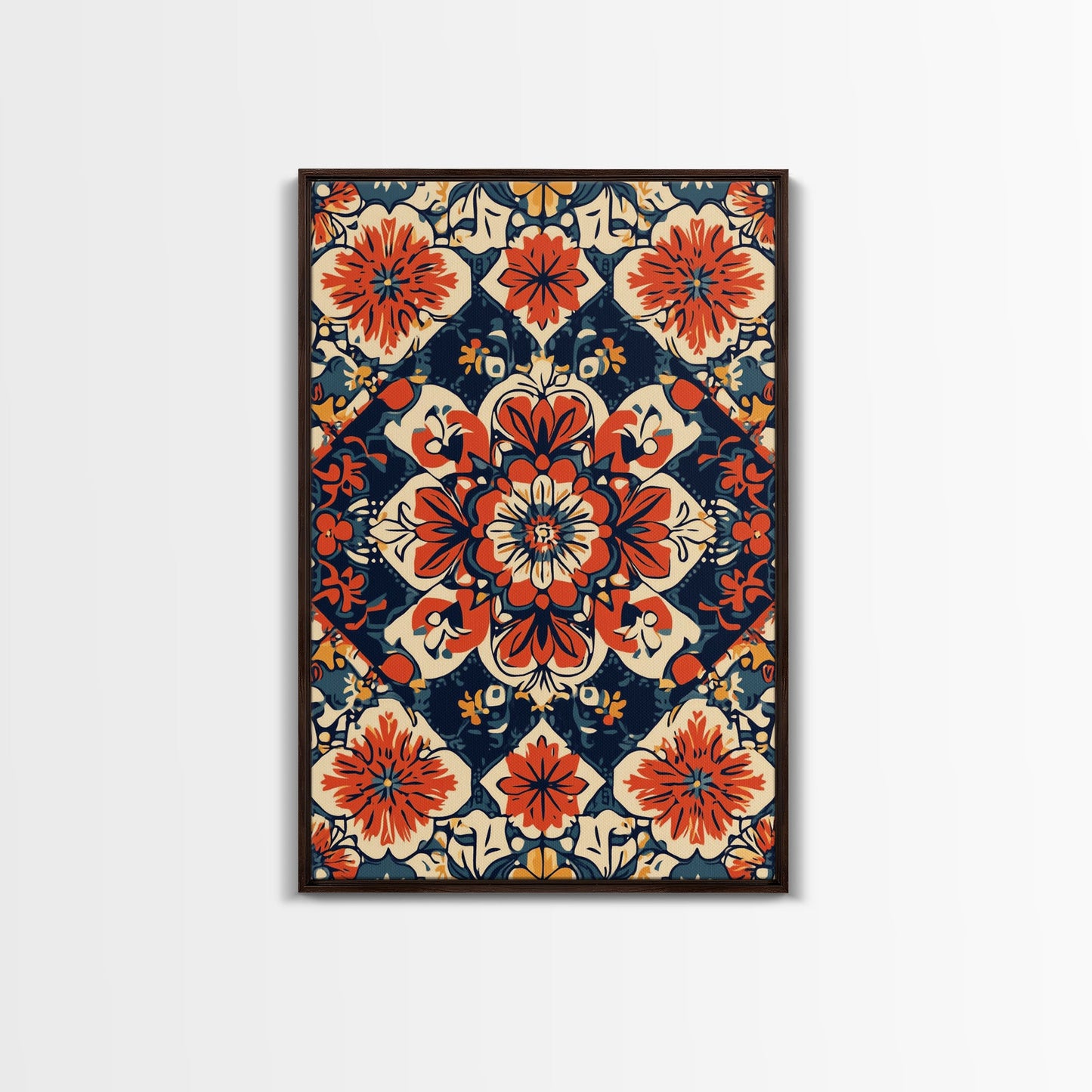 Floral Pattern Wall Art, Mexican Tile Pattern Framed Canvas Print, Chicano Art, Textile Inspired Wall Art, Southwestern Pueblo Style Art