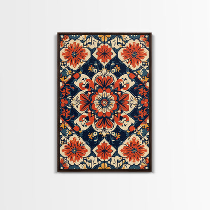 Floral Pattern Wall Art, Mexican Tile Pattern Framed Canvas Print, Chicano Art, Textile Inspired Wall Art, Southwestern Pueblo Style Art
