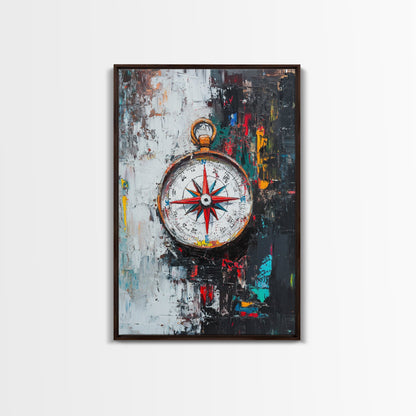 Compass Wall Art Framed Canvas Print, Travel Decor, Vacation Gift, Travel Gift, Home Decor, Compass Painting, Nautical Nursery Decor