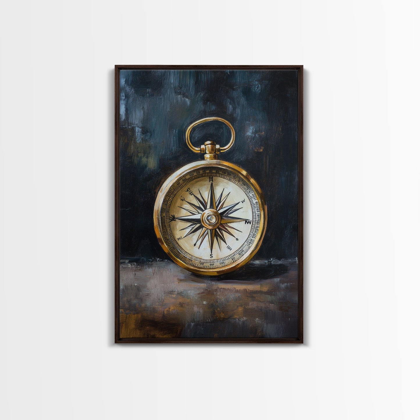 Weathered Compass Wall Art, Nautical Coastal Home Decor Wall Art Framed Canvas Print, Rustic Seaside Accent Piece, Statement Piece, Rustic Decor