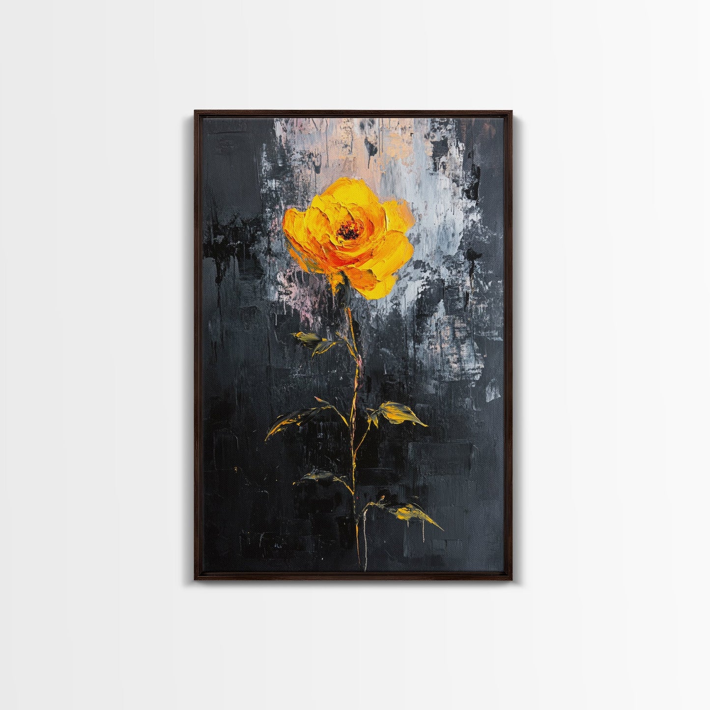 Abstract Painting Print of a Yellow Rose, Framed Canvas, Wood Framed Art, Modern Farmhouse Decor, Rose Painting, Rose Art