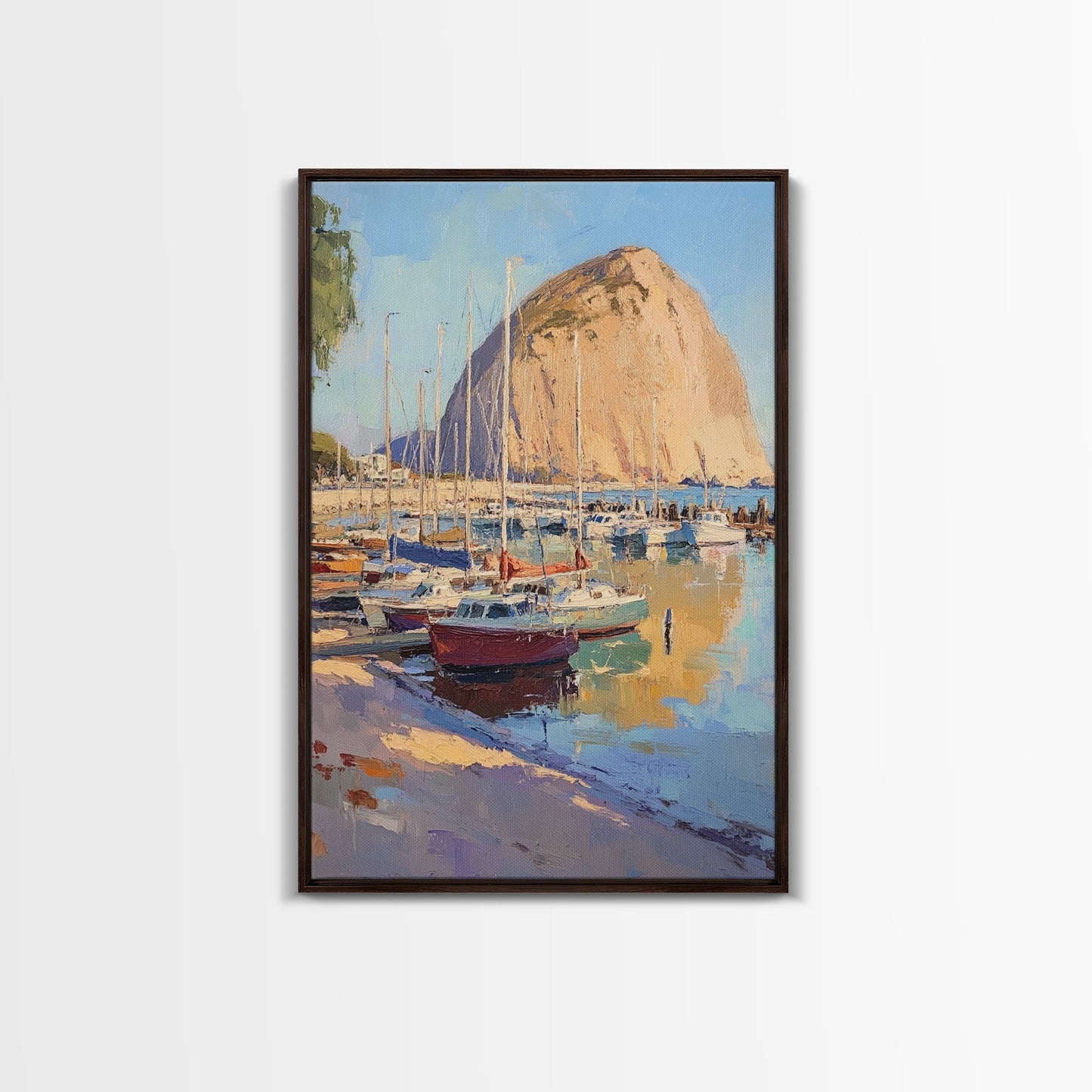Italian Seaside Village Framed Canvas Print, Sailboat Painting, Italy Painting, Italy Decor, Vacation Gift Idea, Maine Oil Painting, Nautical Home Decor