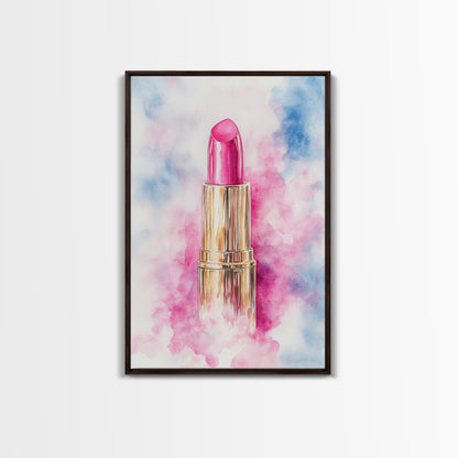 Pink Lipstick Framed Canvas Print, Preppy Dorm Room Decor, Makeup Wall Art, Girl's Dorm Room Wall Art, Preppy Art, Preppy Style Decor