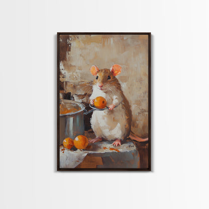 Rats with Jobs, Framed Canvas Print, Rat Painting, The Rat Chef, Cute Rat Home Decor, Rat Cooking Stew