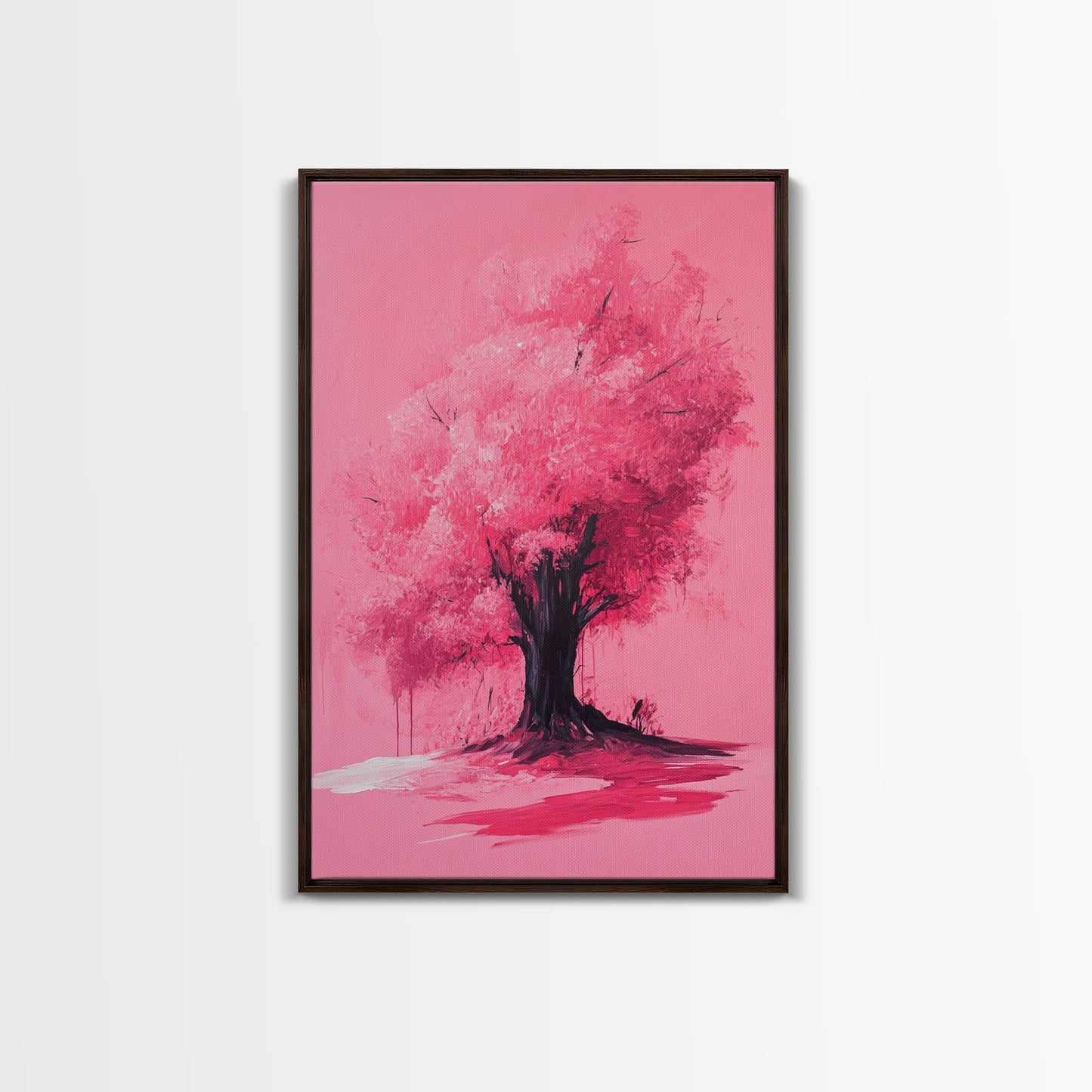 Pink Maple Tree Preppy Painting Print, Girl's Dorm Room Wall Art Home Decor, Trendy Wall Art, Pink Decor