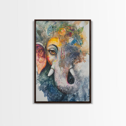 Ganesh Wall Art, Ganesha Painting Print, Framed Canvas Print, Painting of Ganesha, Ganesh Art