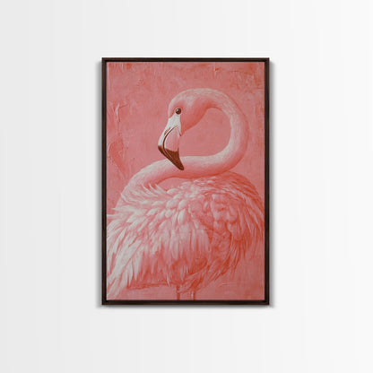 Pink Flamingo Painting Print, Preppy Trendy Wall Art, Animal Print, Framed Canvas Print, Wood Framed Art, Dorm Decor, Apartment Art