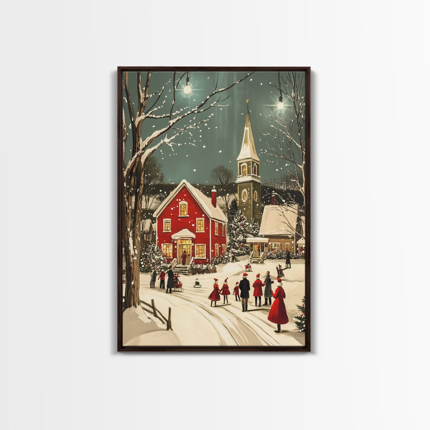 Small Town Christmas Painting Print, Christmas Village Art, Christmas Village Painting, Christmas Home Decor, Christmas Living Room Art