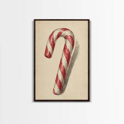 Christmas Wall Art - Candy Cane Sketch - Framed Canvas Print - Candy Cane Decor - Christmas Home Decor