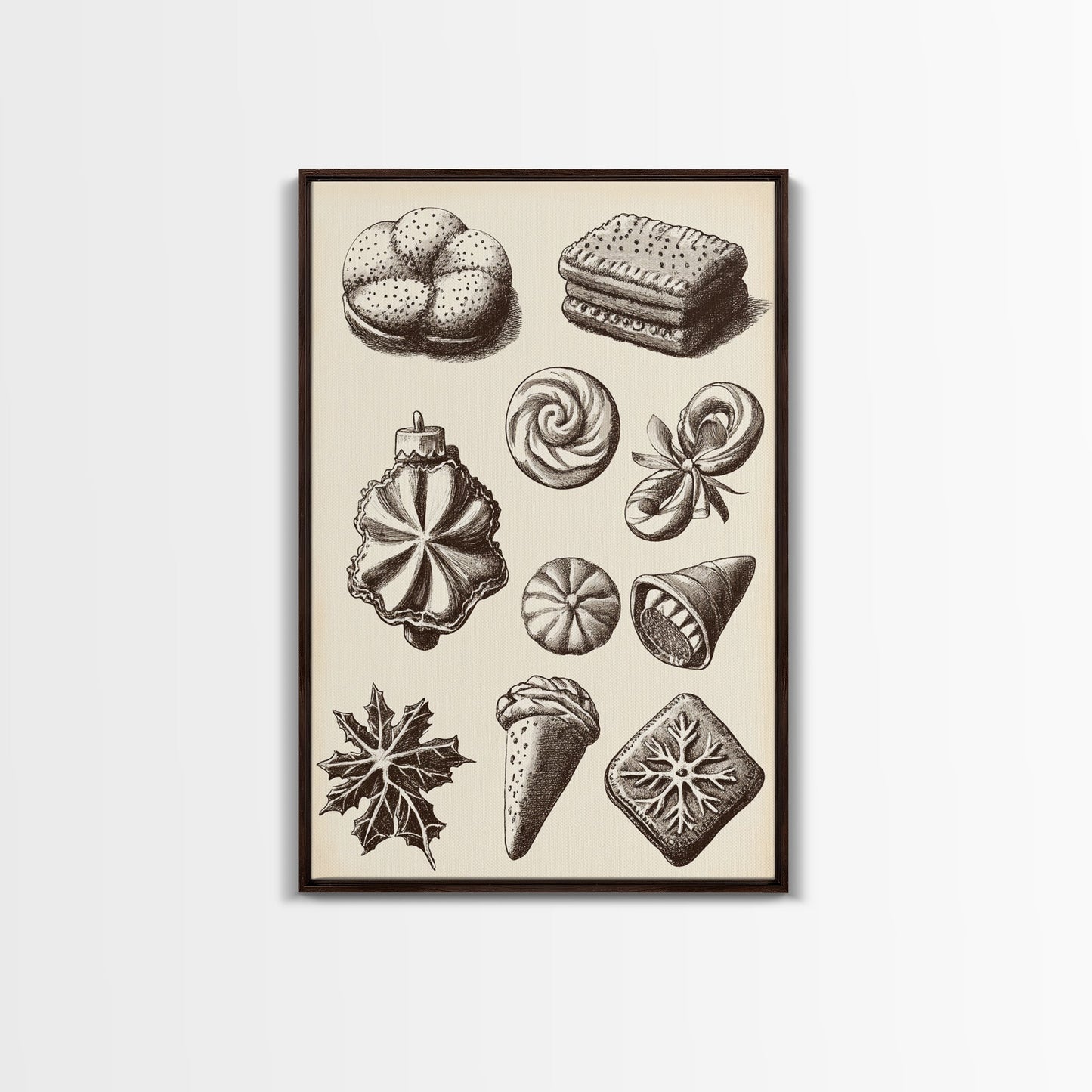 Cute Christmas Cookies Canvas Print - Framed Canvas - Minimalist Christmas Art - Boho Christmas Art - Rustic Christmas Art