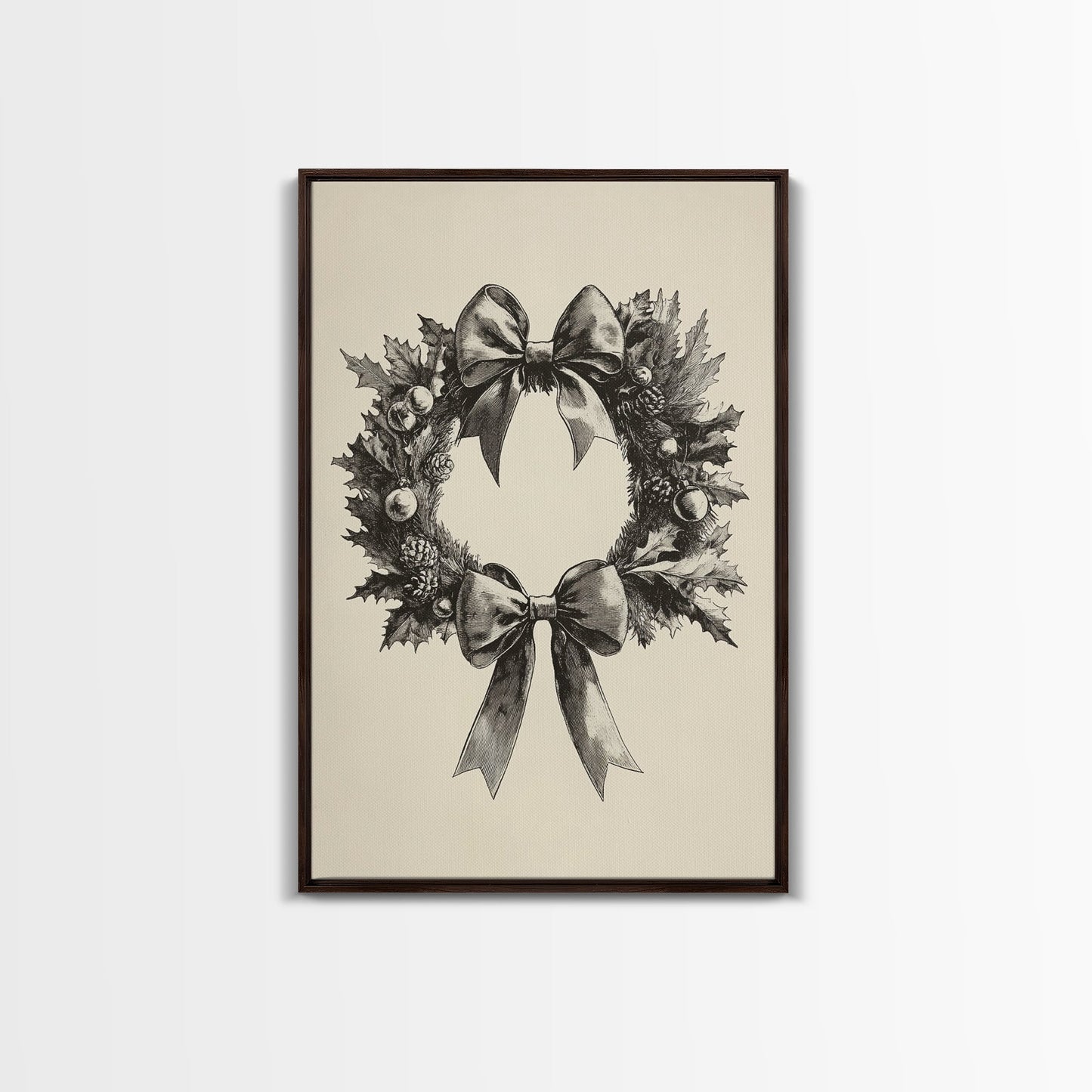 Sketch of a Christmas Wreath Canvas Print - Framed Canvas - Minimalist Christmas Art - Boho Christmas Art - Rustic Christmas Art